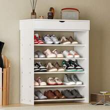 5-Tier Shoe Rack With Top Cabinet 29.5 Inches Shoe Storage Shelf Shoes Organizer For 20-25 Pairs Wooden + Metal Shees Shoe Rack For Entryway Bedroom Hallway Black - White - View 1