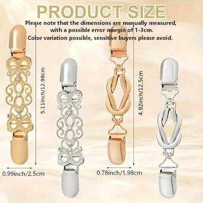 4pcs Vintage Style Adjustable Metal Waist Cincher Clips, Suitable For Dresses, Shirts, Shawls And Sweaters - Casual Wear Waist Cincher, Vintage Design, Durable Zinc Alloy, Dress Waist Cincher, Sweater Waist Cincher