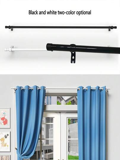 1 Set Heavy Duty Adjustable Curtain Rod - 1 Inch Diameter, Modern Black Metal, Easy Wall Mount Installation, Telescoping Design For Perfect Fit, Supports Lengths, Window Treatment|Modern Curtain Curtain Rods For Living Room
