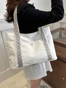 New Canvas Bag For Women, Large Capacity Shoulder Bag With Wide Strap, File Bag, Fashion Sweet Commuter Tote Bag - Multicolor - View 3