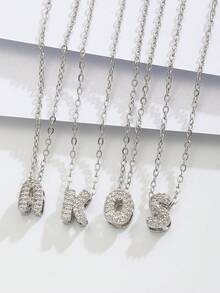 1件Y2K时尚优雅多功能立方氧化锆26字母英文银色不锈钢项链，适合女性和女孩日常休闲佩戴，个性化锁骨项链，生日和情人节礼物 - 銀色 - 查看 3