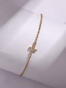 1 pieza Pulsera de cadena con colgante de cruz de moda para hombres, diseño único y creativo adecuado para uso diario y fiestas - Amarillo Oro - Ver 7