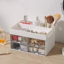 1个带抽屉的化妆品收纳盒，大容量化妆品整理盒，化妆刷收纳架，适合存放口红、珠宝、美甲用品、护肤品，可用于浴室梳妆台、桌面装饰、文具、返校用品、节日礼物等。 - 彩色 - 查看 7