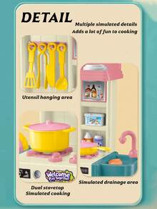 迷你厨房玩具套装，模拟烹饪炉灶操作，亲子互动益智玩具，配件随机，无需电池 - 彩色 - 查看 4
