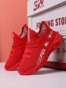 Kids Boys' New Mesh Breathable Children Sports Shoes Casual Shoes, Fashion Comfortable Soft Bottom Non-Slip Lightweight Big Kids & Teenagers Running Shoes - Red - View 4