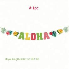 Hawaiian Party Decorations Flamingo Flower Wreath, Hawaiian Luau Tropical Party ALOHA Banner, Summer Beach Birthday Party Decorations, Luau Party Supplies, Tropical Theme Summer Beach Pool Party Decorations, Luau Birthday Party Decorations - Multicolor - View 3