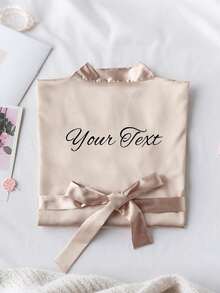 1pc Customized Satin Bride Short Sleeve Robe, Customizable Text, Customized Bride & Bridesmaid Wedding Robe, Personalized Satin Robe, Customized Bride Robe, Bridesmaid Prep Robe, Wedding Party Robe, Lace Trim Robe, Customized Name Robe, Bridal Robe Gift, Bridal Party Gift, Silky Loungewear, Minimalist, Fun, Customized, Unique, Matching Bridesmaid Silky Loungewear Special Bridal Gift, Bestie, Girlfriend, Fashionable Autumn - Multicolor - View 5