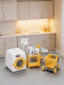 8pcs Mini Laundry Room Decor Set, Including Small Washing Machine, Laundry Cart, Detergent, Iron, Etc., Suitable As Desktop Decorations For Boys, Girls, Birthday, Christmas, Thanksgiving, Halloween And Other Holidays - Multicolor - View 4