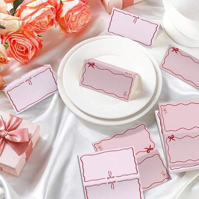 1 Set Pink Bow-Shaped Name Cards, Elegant Guest Cards, Size 3.93x3.54 Inches, Suitable For Wedding, Birthday, Camping, Name Tags, Party Table Decor, Wedding And Holiday, Party Table Decor And Seating, Wedding Table Decor