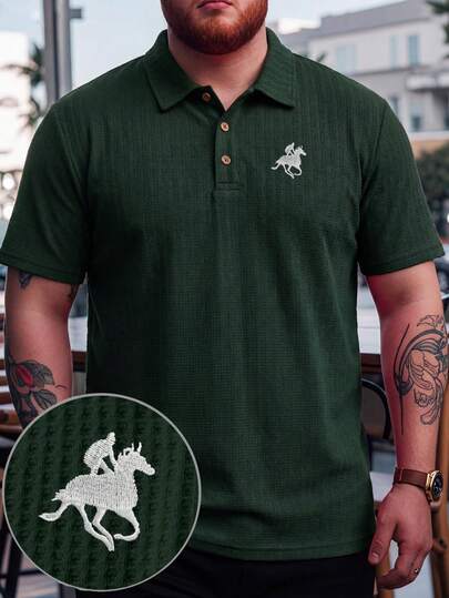 1pc Exquisite Embroidered Pattern Men's Business Casual Short Sleeve POLO Shirt, Plus Size Suitable For Overweight Men, Comfortable Fabric, Suitable For Golf, Tennis, Outdoor Travel, Leisure, Great Gift For Men