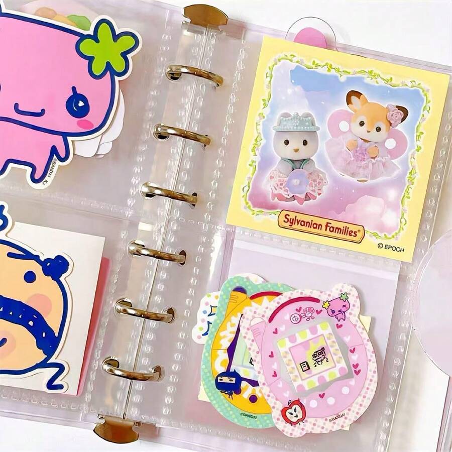 シール帳 透明 A7 サイズ ミニ バインダー 両面収納[ リフィル×30枚] シール台紙 クリア カードポケット 手帳 推し活 女の子 コラージュノート クリアタイプ A7 ( 星柄タイプ) - 星柄タイプ/リフィル*30枚 - チェックする 1