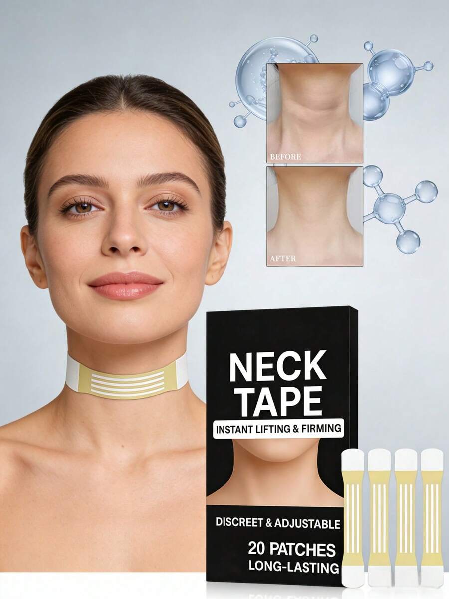 Instant Firming Neck Tape - Lifting Firming Enhance Skin Elasticity Reduce Sagging Skin Fade Fine Lines Anti-Wrinkle Improve Skin's Smoother Invisible Easy Wear - 20 Patches/Box