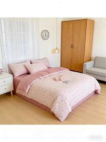 Juego de cama de 4 piezas con estampado floral (tamaños: funda nórdica 200x230, sábana 245x245, fundas de almohada 48x74) incluye 1 funda nórdica, 1 sábana y 2 fundas de almohada. Comodidad superior, lavable a máquina, apto para camas individuales y dobles. Ideal para dormitorios, salones y dormitorios, todo el año. - Nanzhi Blanco rosado CD06 - Ver 2