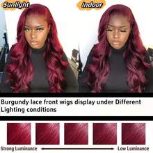 13x4 Lace Front Wigs Blended Human Hair Pre Plucked 200% Density Body Wave HD Lace Front Wigs Human Hair Transparent Frontal Glueless Wigs Virgin Human Hair With Baby Hair For Women #Burgundy 99J 34 Inch - SBUG - View 5