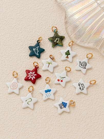 1件新款时尚星形图案小房子蜗牛云雨月亮花蛇笔记DIY吊坠，真空镀18k金工艺，防水保色，DIY珠宝配件，项链配件，手链配件，耳环配件，钥匙扣配件，包包配件，女士珠宝配件，钱包配件，手链吊坠，不锈钢小吊坠，礼品。