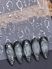 2片装 5D 闪光银色不对称镂空 Y2K 美甲贴纸 浮雕不对称线条熔孔哥特设计浮雕自粘美甲贴花 银色美甲滑块 美甲装饰沙龙 DIY 配件用品 美甲 - 銀色 - 查看 6