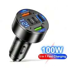 100W 3USB 2Type-C Car Charger Fast Charging PD QC3.0 USB C Car Phone Charger Type C Adapter In Car Compatible With Iphone - Black - View 5