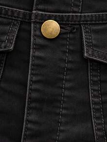Jumper de Mezclilla Strapless con Bolsillos Cargo y Botones Dorados. - Gris - Ver 5