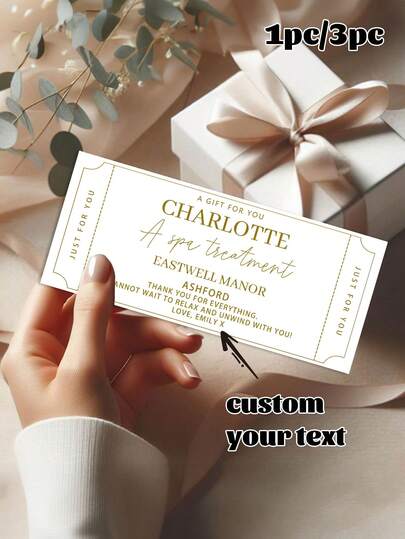 1/3pcs Personalized Golden Ticket Gift Voucher Gold Foil, Customize Text,Personalized Gift Ticket Voucher, Surprise Valentines Birthday Event Bridesmaid Gifts,Personalised Gift Golden Ticket - Gold Foiled Voucher,Surprise Holiday, Event, Gig, Personalised Gift, Birthday Event