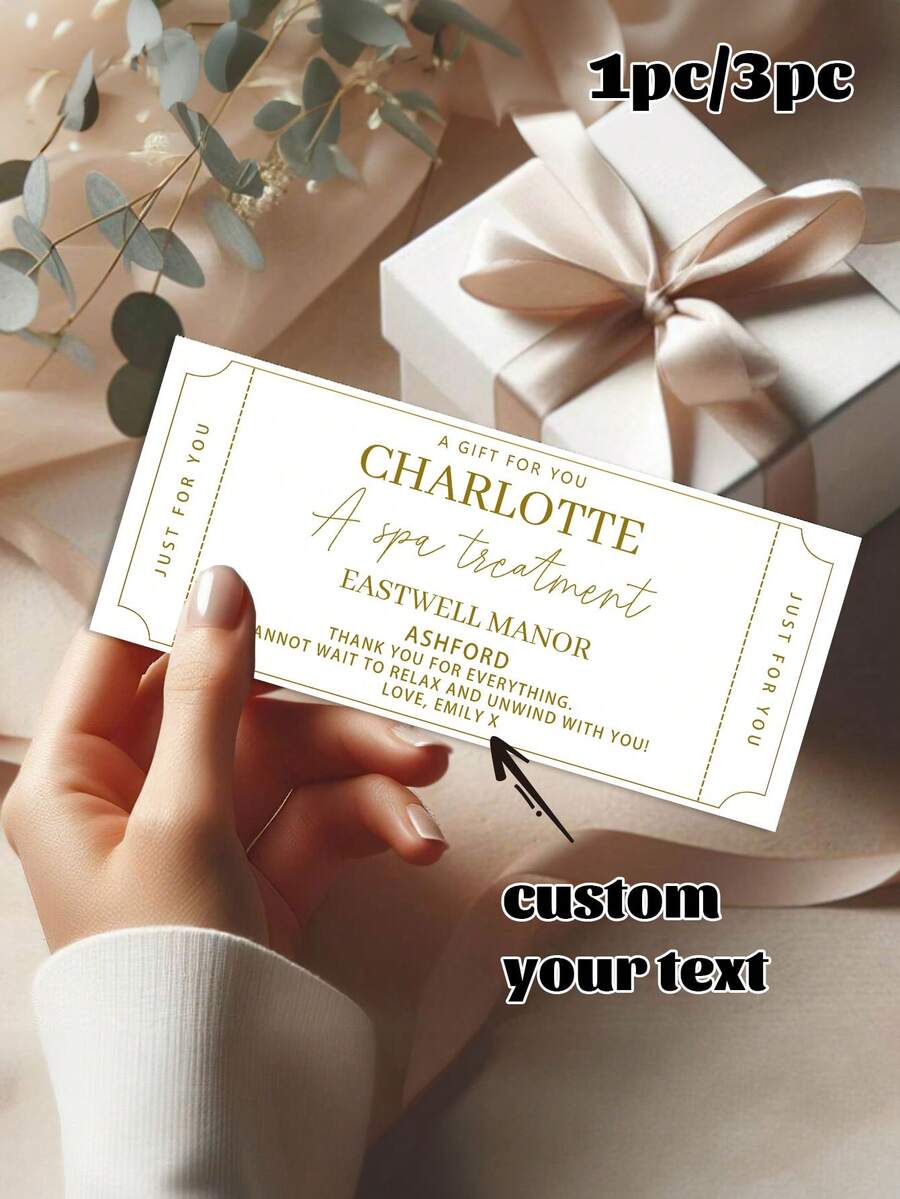 1/3pcs Personalized Golden Ticket Gift Voucher Gold Foil, Customize Text,Personalized Gift Ticket Voucher, Surprise Valentines Birthday Event Bridesmaid Gifts,Personalised Gift Golden Ticket - Gold Foiled Voucher,Surprise Holiday, Event, Gig, Personalised Gift, Birthday Event - A - View 1