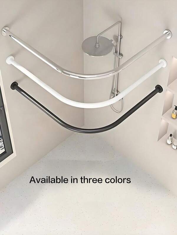 Barra de cortina de chuveiro em aço inoxidável, fácil de instalar e ajustar - design em formato de L, sem necessidade de furar, ideal para banheiro, banheira e guarda-roupas.