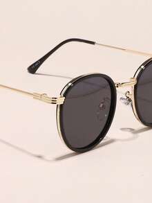 1 pieza Gafas de sol Verywork para mujer con marco redondo de cobre, estilo moderno y minimalista, adecuadas para verano, actividades al aire libre, conducir, camping, fotografía callejera, festivales de música, vacaciones y otras ocasiones, se adaptan a diversas formas de rostro - Multicolor - Ver 2