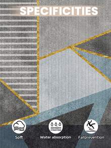 1pc Outdoor Anti-Slip Mat, Geometric Print Indoor Carpet, Bathroom Mat, Kitchen Mat, Decorative Carpet, Soft & Comfortable Multi-Purpose Carpet, Machine Washable For Kitchen, Indoor, Outdoor, Entrance, Bedroom, Home Decor - Grey - View 5