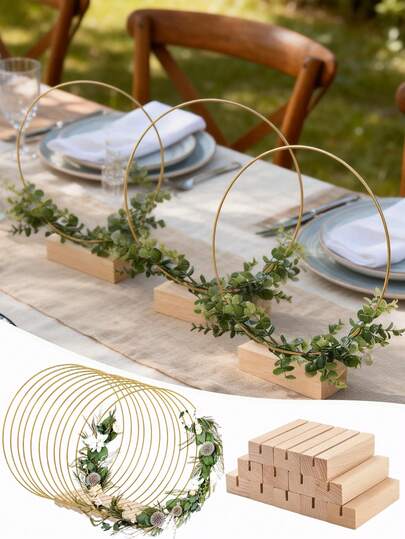 6pcs Floral Hoop Tabletop Decor, 12-Inch Large Metal Ring With Wooden Base Center Decor, Suitable For DIY Wedding Decoration, Wall Hanging, Crafts, Dream Catcher Decoration