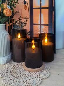 3pcs/Set 3D Flame Flickering Flameless Candles, Battery Operated Realistic Candle Light, With Timer Remote Control, Suitable For Christmas, Halloween, Valentine's Day, Dining Table, Wedding, Party, Gift - Black 3D LED Beads - View 4