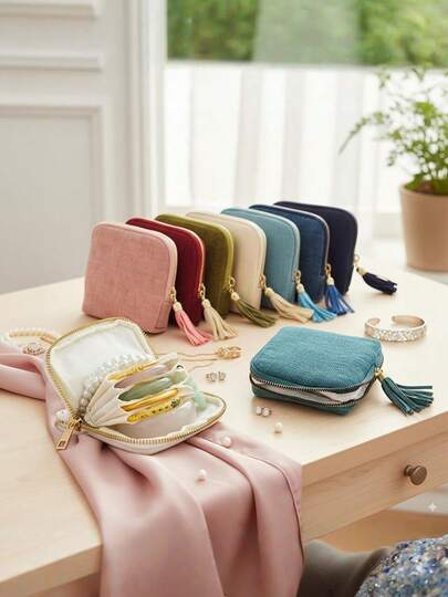 1pc Velvet Travel Jewelry Storage Bag, Portable Jewelry Organizer Pouch, Women's Travel Jewelry Box, Zipper Bag For Necklaces, Bracelets, Rings, Earrings, Gems Storage