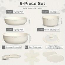 YASHE 9pcs Pots And Pans Sets With Removable Handles, Non-Stick Cookware Set, White Granite Induction Cookwar, Stackable And Space-Saving Design - Variant - View 3