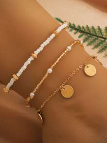 3pcs/Set Bohemian Style Beaded Anklet Set, Suitable For Summer Beach, Vacation, Party Wear - Style 1 - View 5