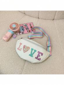 1pc Teenager Letter Print Waist Bag, PU Material Zipper Closure Crossbody Chest Bag, Suitable For Ramadan Daily Use - A - View 8