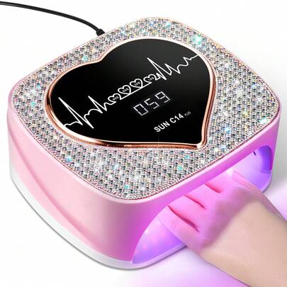 UV LED Nail Lamp Cordless, UV Light For Gel Nails With 4 Timers & Mirror Base, Professional Gel Light Dryer, Sparkling Rhinestones Curing Lamp For Salon & Home (Pink Diamond)