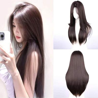 优雅28英寸长直发合成假发，女士适用，高温丝材质，玫瑰网帽，150%密度 - 适合日常和派对佩戴，70厘米，特制
