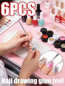 6pcs/3pcs/1pc Metal Nail Striping Tape Lines Making Tool, Create Various Nail Art Effects - Silver - View 1