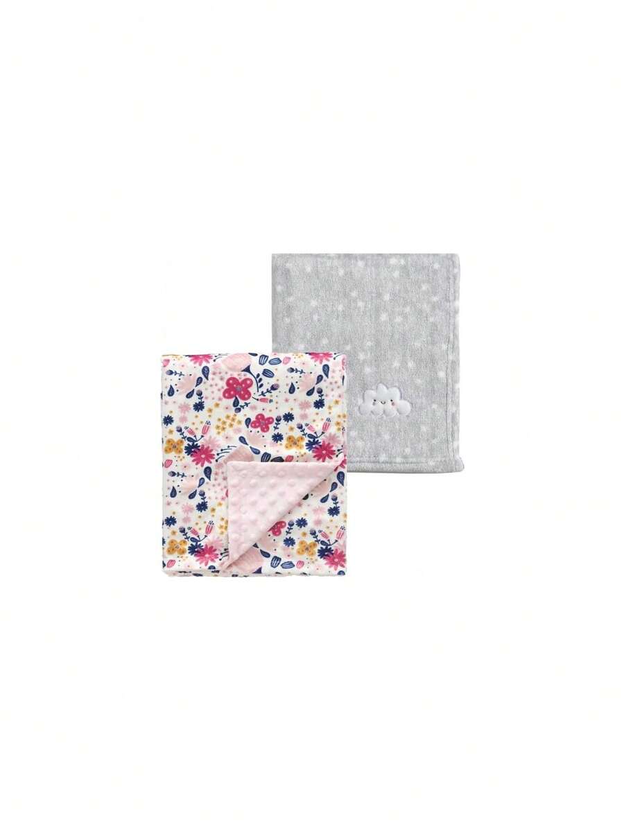 - 2 Mantas de bebé de 30 x 40 Pulgadas, Lindas y esponjosas para bebés, Ropa de Cama de Cuna, Cuna, carriola, Color Gris Nube + Flor de Minky,41015374 - Café integral - Ver 1