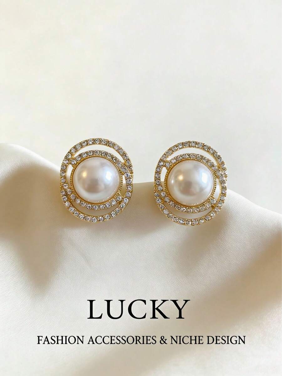 一对时尚复古奢华几何圆形耳钉，适合少女日常及节日佩戴 - 圓形 - 查看 1