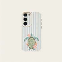 1pc TPU Striped Sea Turtle Pattern Phone Case Compatible With Samsung A15/A14/A13/A12/S24/S23/S22/S21/S20/S10/A72/A73/A71/A50/A53/A52/A32/A31/A05S - White - View 1