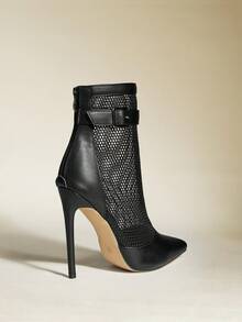 Sexy Fashion Party Mesh Patchwork Back Zipper Pointed Toe High Heel Ankle Boots - Black - View 7