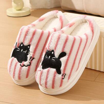 Women's Plush Closed Toe Slippers, Warm Indoor Slippers For Autumn/Winter, Non-Slip Thick Sole Unisex House Slippers
