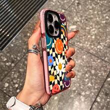 Groovy  Face Phone Case, Retro Vibe, For Compatible With IPhone 17/17pro/17promax/17Air/Iphone16/16pro/16plus/16promax/15/15promax/15pro/11/12/13/14promax/12mini/13mini/11pro/11promax/12pro/12promax/13pro/13promax/14pro/14promax, Fun Flower And Rainbow Pattern Gift,  Aesthetic Present For Her, Cool Groovy Decor Gift - 淺粉色 - 查看 6