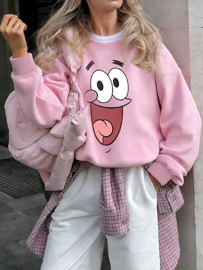 SpongeBob SquarePants Warme, mit Fleece gefütterte Kleidung, übergroßes Damen-Sweatshirt mit Rundhalsausschnitt, Eleven, Herbst- und Winter-Baumwolloberteil, Oberteil, Jersey, Sudaderas de Mujer, Chandalmujer, Sudadera, Ropa Invierno de Mujer, Invierno Mujer, Forro Polar Mujer, Top Manga Larga, Noistamujer, Deporte, Streetwear Mujer, Primavera, weich und bequem, geeignet für kaltes Wetter, Sudaderas de Homme, Chandal Homme, Ropahombre, Sudadera, Mädchen, Teenager, Unisex, 80er-Jahre-amerikanischer Retro-Stil, Paar-Stil, Alltags-Casual-/College-Stil, Y2K-Hoodie in Übergröße für Frauen, 90er-Jahre-Retro-Muster, Damen-Streetwear, Karnevalskostüm Damen groß, Rebajas Inviernomujer, Familienfeiern, Feiertage, Festivals, lustiges Design, Geschenk für Mütter.