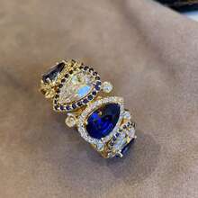 1枚亮蓝色水滴形闪亮细节戒指 - 藍石水滴閃鑽戒指 - 查看 3