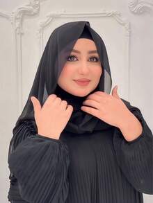 1件装女士二合一速成头巾，雪纺围巾组合，头巾，柔软透气材质，适合日常佩戴 - 黑色 - 查看 6