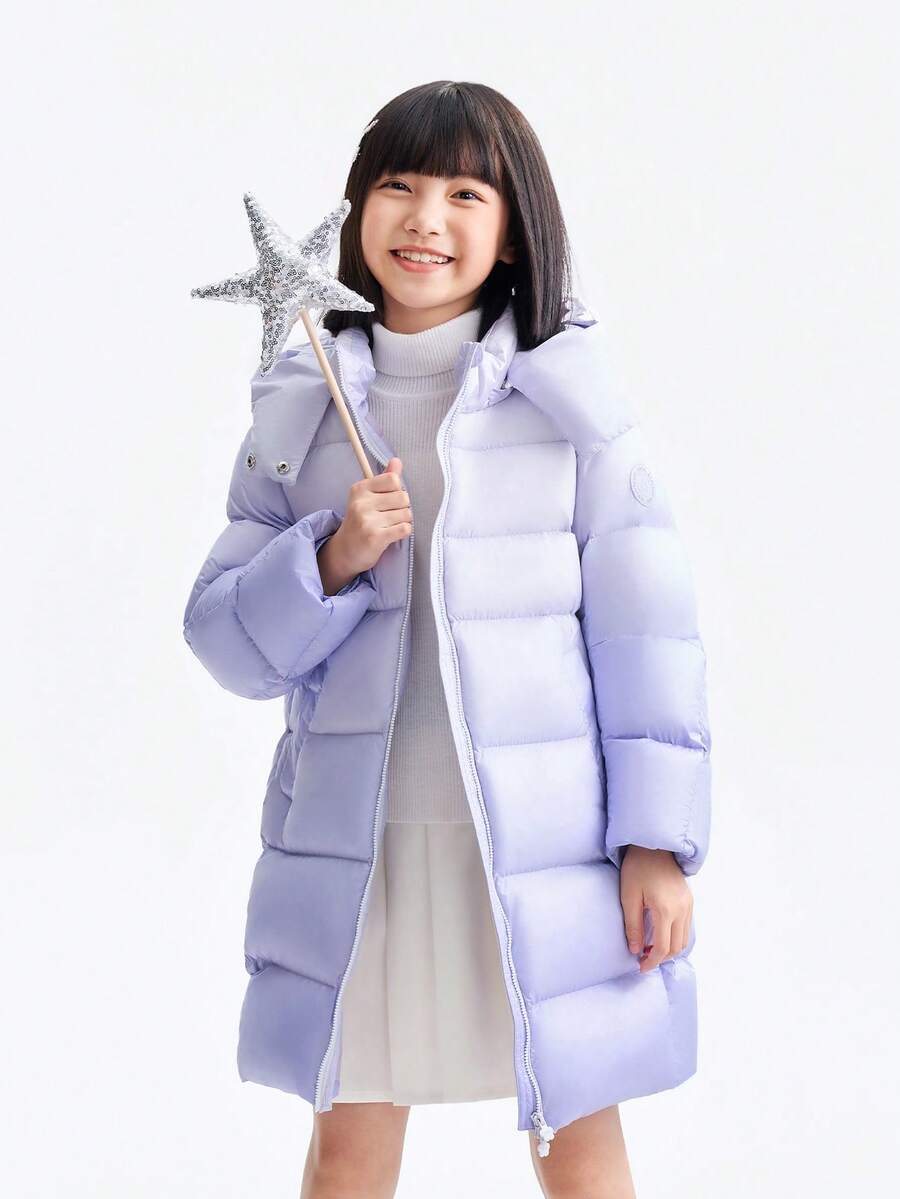 Annil [Rhyolite Series] Girl's Children's Long-Sleeved Down Jacket For Winter - Warm, Windproof, Thickened, Gradient Pattern - Purple Base Flowers - View 1