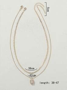 Nooxian 2件套多层镀金时尚设计微镶嵌立方氧化锆吊坠铜珠链项链套装，女士珠宝 - 金黃色 - 查看 5