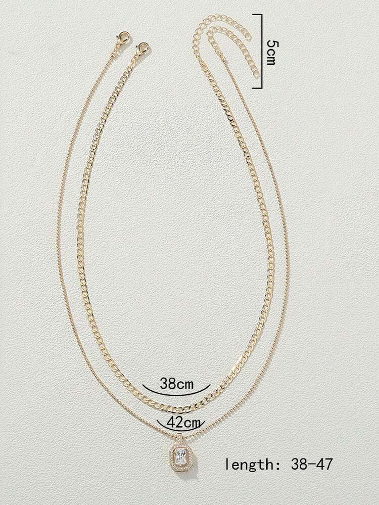 Nooxian 2件套多层镀金时尚设计微镶嵌立方氧化锆吊坠铜珠链项链套装，女士珠宝 - 金黃色 - 查看 5