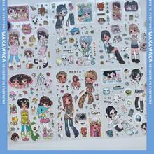 Wacawaca原创可爱动漫女孩角色贴纸，千禧故事日记复古风格多功能剪贴簿DIY涂鸦贴纸 - 長方形 - 查看 10