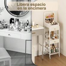 carrito organizadorUzelia Carrito Organizador de  con Ruedas Organizador de Cosméticos Perfumes Mujer con 2 Cajones Estuche de Cosméticos con 4 Compartimentos Almacenamiento de para Tocador Recámara - Blanco - Ver 4
